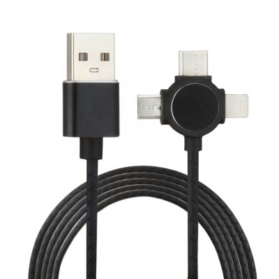 Wholesale Leather 3in1 Micro Usb Data Cable,Universal Mobile Phone Type-C Usb Cable Smart Charging 3 In 1 Usb Cable For iPhone